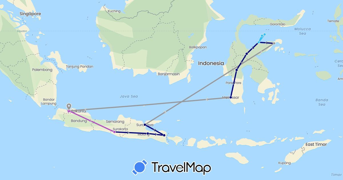 TravelMap itinerary: driving, plane, train, boat in Indonesia (Asia)